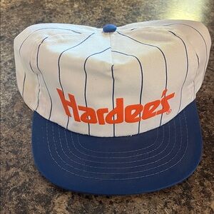 Vintage Hardees Blue and White Striped Hat